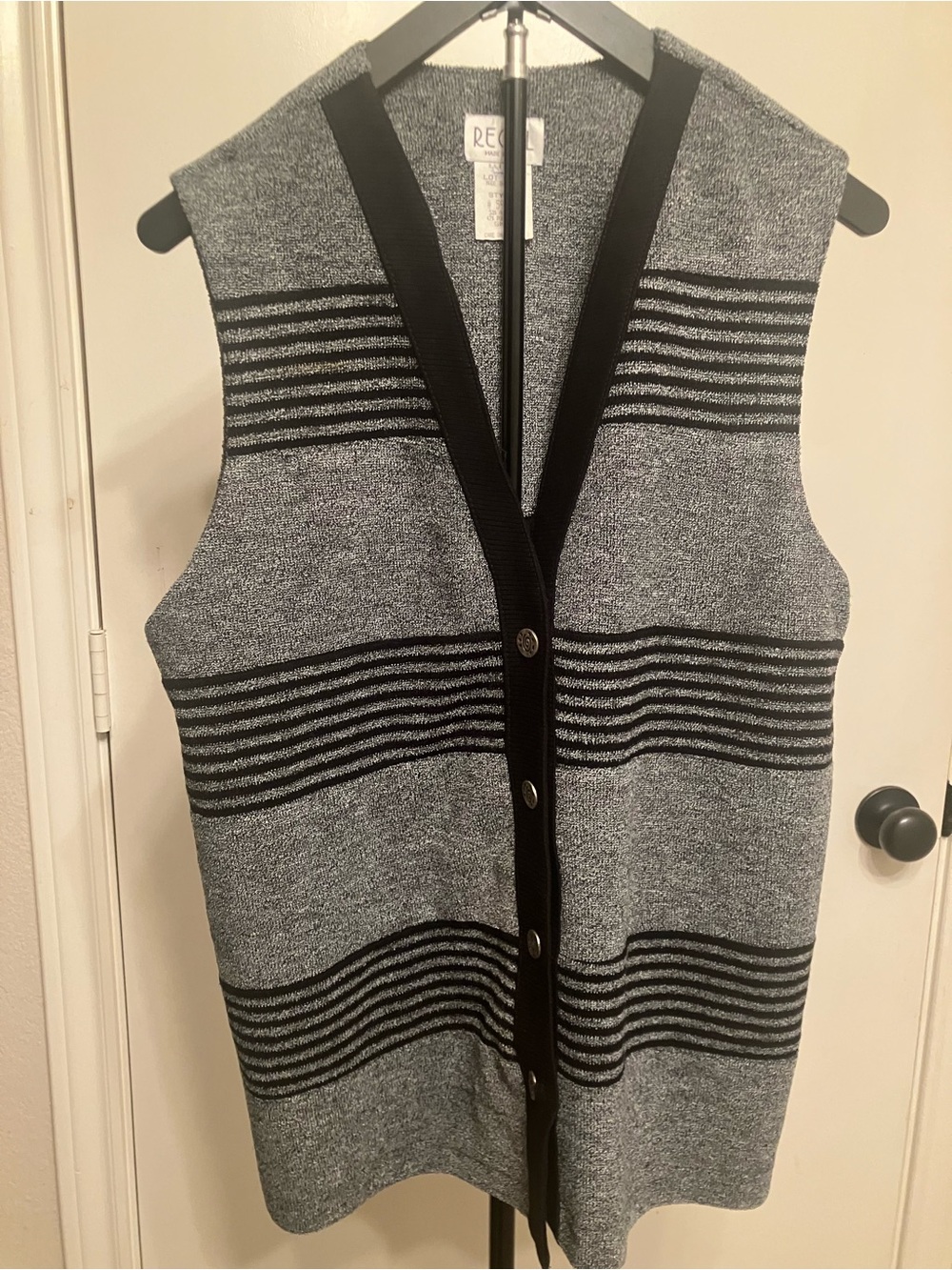 Vintage Regal Men’s Striped Knit Cardigan Vest Swirl Buttons - Size Small